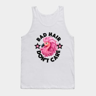 Bad Hair Don't Care - Pink Flamingo (Black Lettering) Tank Top